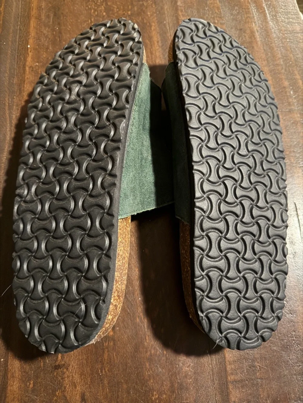 New Suede Forest Green Double Buckle Slide Sandals by DreamTime - Size 10W